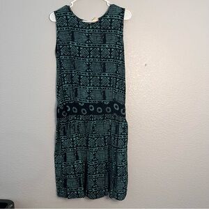 Vintage 90s Geometric Patterned Teal & Black Sleeveless Dress size medium